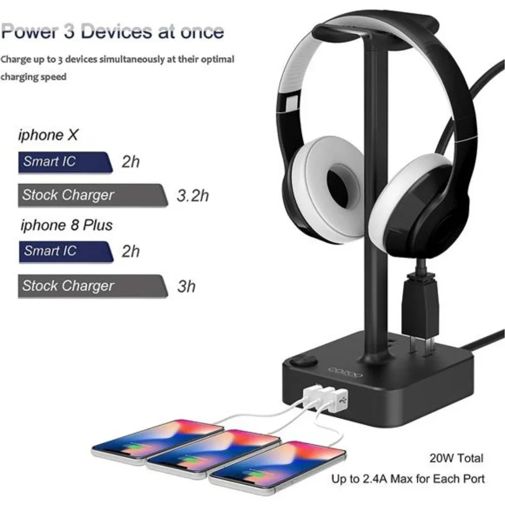 Headphone Stand w/ USB Charger Desktop Gaming Headset Holder Hanger Gaming Gift